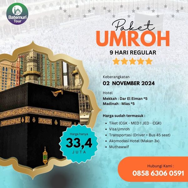 Umrah Hemat 1445 H, RH Tour, Paket 9 hari , Keberangkatan 02 November 2024,* 5 , Etihad Airways